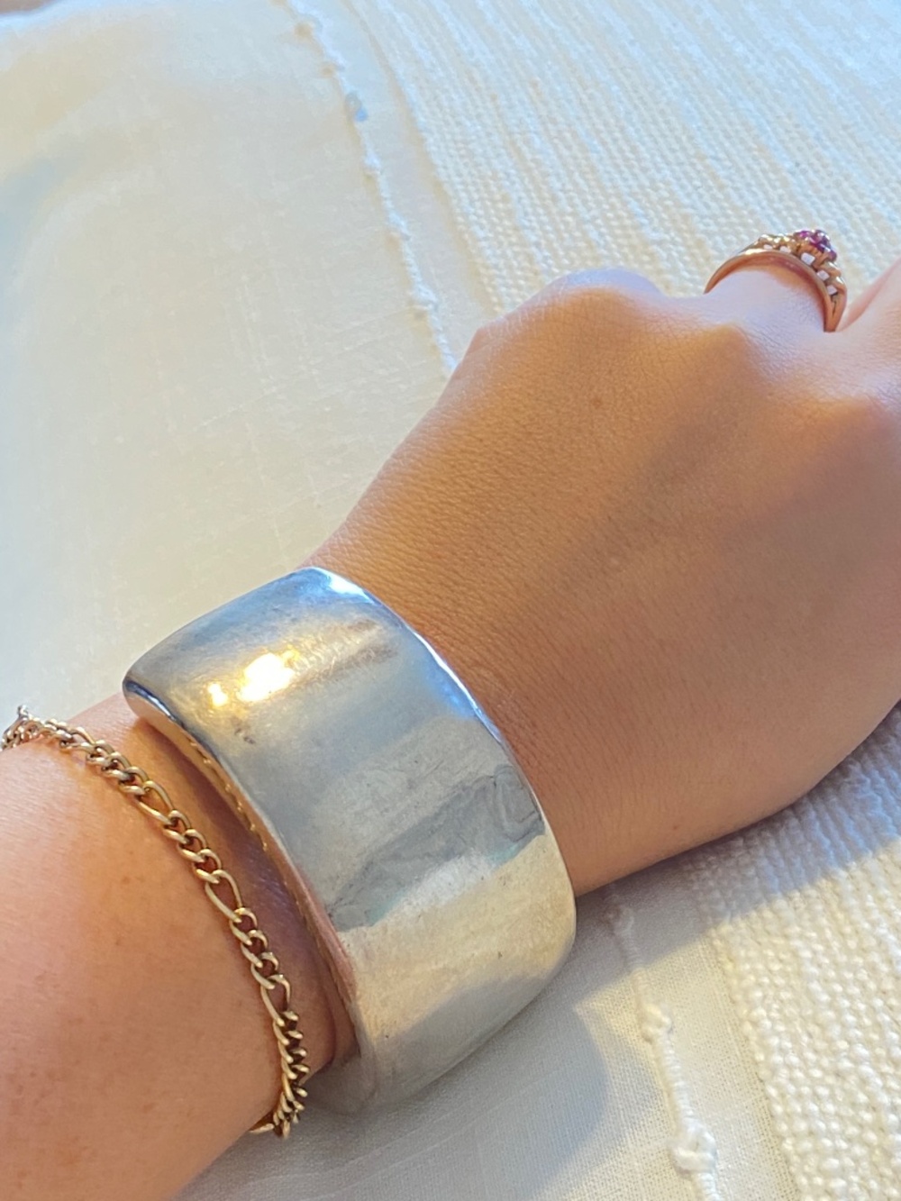 Old Pawn Style Unmarked Sterling Silver Wide Cuff Bracelet Southwestern